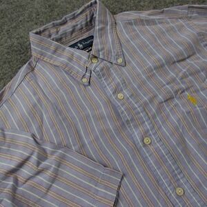 Ralph Lauren Shirt Mens Large Striped Custom Fit Linen Silk Blend Short Sleeve